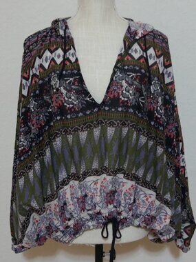 Free People Hold On Tight Gauze Hooded Top XS / Small Lightweight Festival Boho